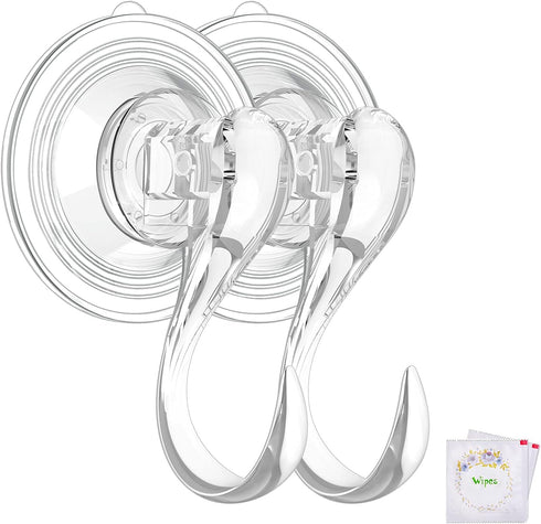 VIS'V Suction Cup Hooks, Small Shower Suction Hooks with Wipes, Heavy Duty, Removable and Reusable, Clear, 4 Pcs...