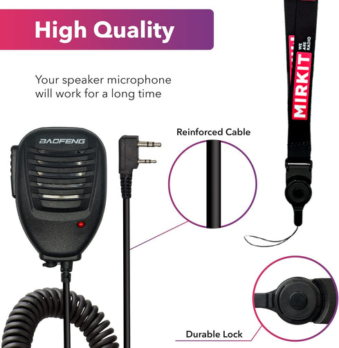 MIRKIT 2pcs Baofeng Mic for Two Way Radio Most Wanted Among Baofeng Accessories, Radio Shoulder Mic with Reinforced Cable, Noise Reduction, Spring...