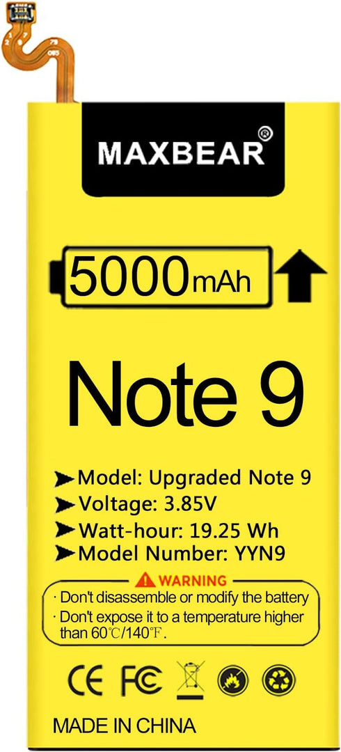 Galaxy Note 9 Battery, (Upgraded) MAXBEAR 5000mAh 3.85V Li-Polymer Replacement Battery EB-BN965ABU for Samsung Galaxy Note 9 N9600 SM-N9600 N960U ...