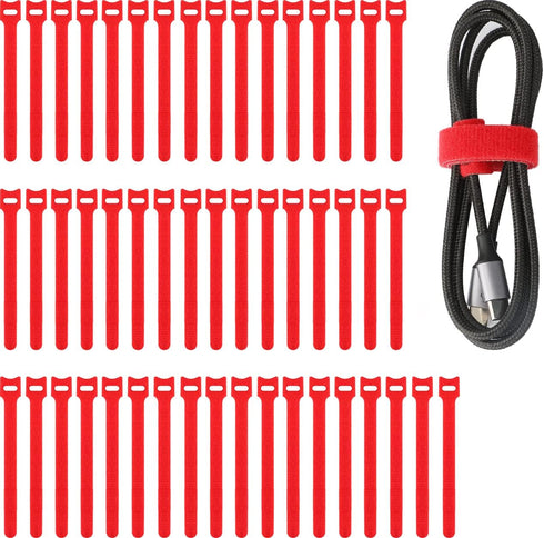 Pasow 50pcs Reusable Fastening Adjustable Cable Ties Wire Management (8 Inch, Red)...