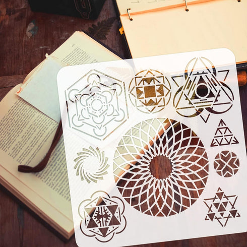FINGERINSPIRE Cosmos Infinity Symbols Stencil 11.8x11.8 inch Sacred Geometry Drawing Painting Stencils Plastic Array Chakra Pattern Stencil Reusab...