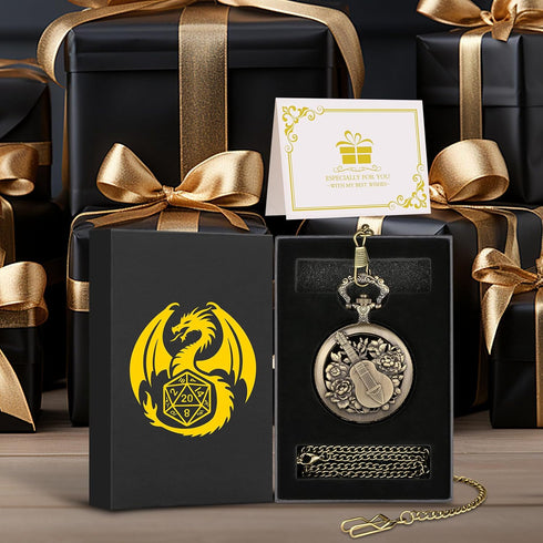 Mini DND Dice Set Steampunk Hollow Bard Pocket Watch Shell Case, 7pcs Tiny Polyhedral Metal D&D Dice Set, Dungeons and Dragons Gifts with Gift Box...