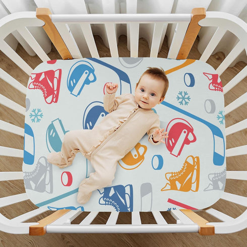 Sports Hockey Fitted Crib Sheet for Boys Girls Baby Crib Sheet Crib Mattress Sheet Mini Crib Sheets Fitted for Infant Baby,52 X 28 in...