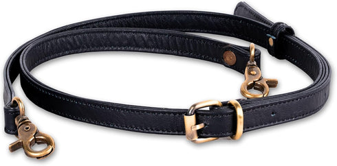 Genuine Leather Purse Strap Replacement ~ Womens Crossbody Bags 48"-57" Long Adjustable Strap, Black with Brass accessories...