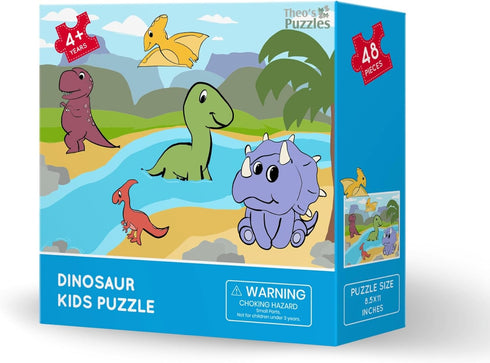 Dinosaur Kids Puzzle - Fun 48-Piece Jigsaw with Diverse Dinosaur, Rivers, and Volcano Scenery for Ages 4+, Perfect Dinosaur Puzzles for Kids Ages ...