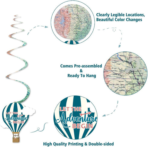 30CT Travel Themed Hanging Swirl Decorations Adventure Awaits Bon Voyage Farewell Retirement Themed Party Around The World Wedding Shower Party Ce...