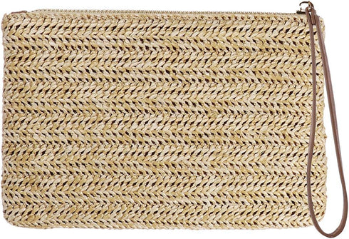 FENICAL Straw Clutch Bag Bohemian Zipper Wristlet Summer Beach Handbag for Women Girls...