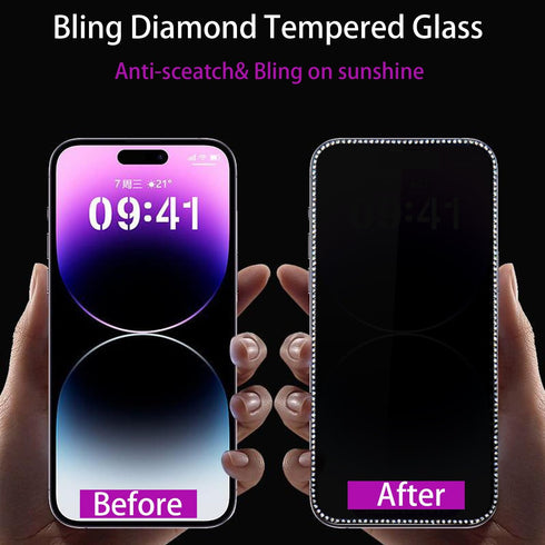 2PCS Glitter Screen Protector suit for iPhone 13 Pro Max/iPhone 14 Plus,Diamond Bling Shiny Sparkling Tempered Glass Suit for iPhone 13 Pro Max/iP...