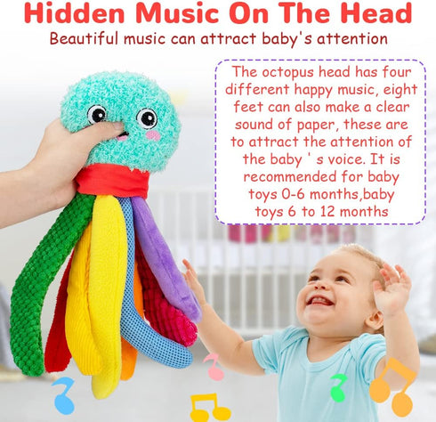 beetoy Infant Toy Baby Plush Toys, Baby Musical Toy with Octopus Shape, Stuffed Animal for Girl boys Infant, Sensory Toys for Babies Soft Toys wit...