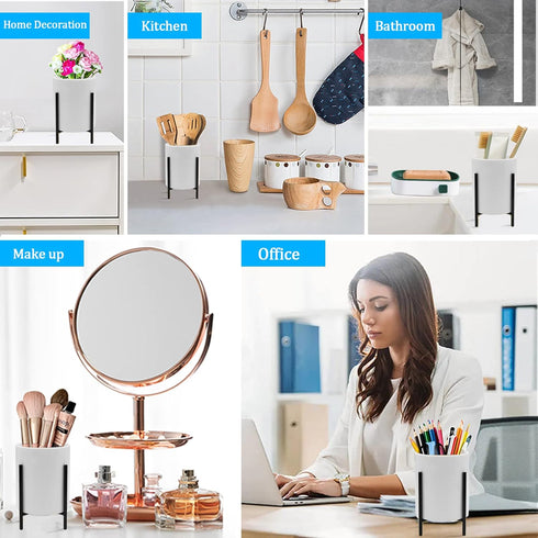 Pencil Holders & Pen Holders for Desk,Ceramic Pen Holders with Black Metal Bracket for Women, Desktop Stationery Organizer Table Makeup Brush Hold...