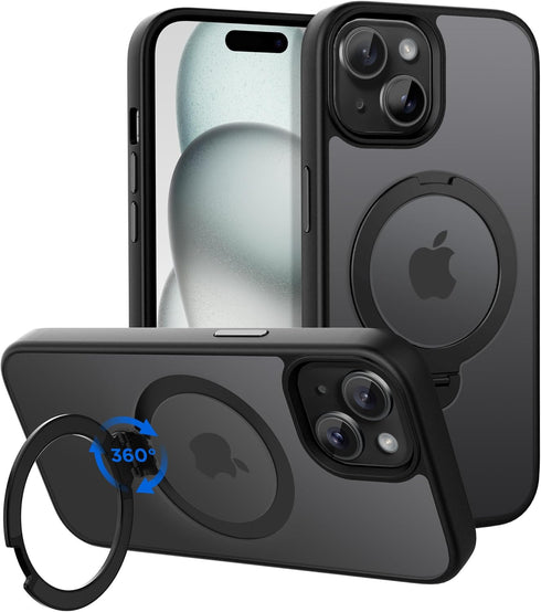 CACOE Magnetic Case for iPhone 15 6.1 inch with 360° Rotatable Ring Phone Stand,Compatible with MagSafe & Magnetic Car Phone Mount,iPhone 15 Cases...