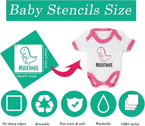 22 Pack Cute Baby Shower Stencils for Onesie Decorating Kit, Boy Girl Shirt Fabric Stencils for Clothes Phrases Mixed Animals Pattern Templates fo...