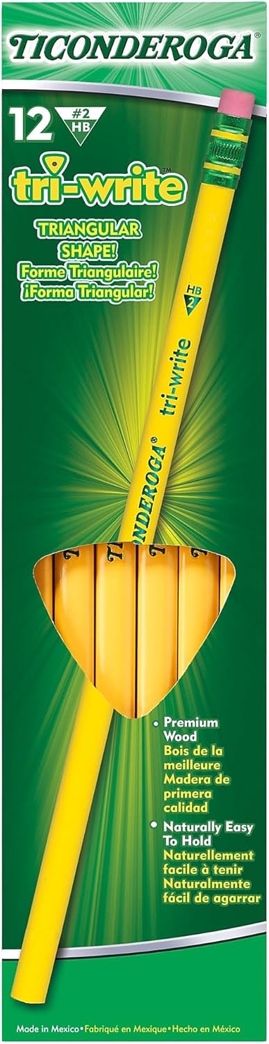 Ticonderoga 13856 Tri-Write Woodcase Pencil, HB #2, Yellow, Dozen...