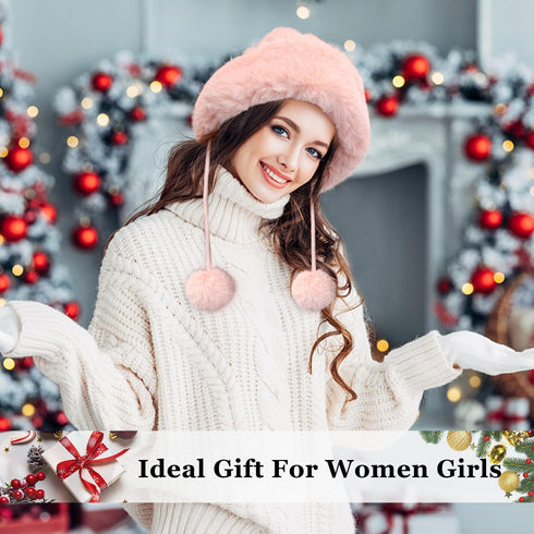 Peicees Womens Fur Hats with Pompom for Winter Warm Knit Beanie Skull Cap Russian Ushanka Trapper Hat with Ear Cover...