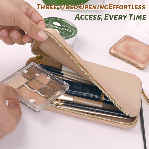 Sakolla Travel Zipper Makeup Brushes Bag Silicone Large Makeup Brush Holder Women Pouch Case for Daily, Work, Essentials Khaki...