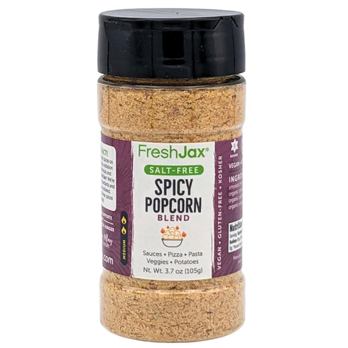 FreshJax Spicy Popcorn Seasoning Salt Free (3.7 oz Bottle) Non GMO, Gluten Free, Keto, Paleo, No Preservatives Salt-Free Popcorn Flavoring with Ze...