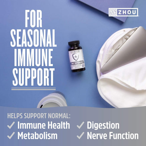 Zhou Nutrition Zinc Defender Capsules | Immune Support with Zinc Monomethionine | Gluten Free Zinc Supplement for Immune Support | 60 Capsules...