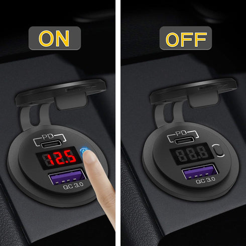 12V USB C Car Charger Socket, Ouffun Dual PD & QC 3.0 Ports 12V USB Car Outlet Adapter with Button Switch, lPhone Fast Charger with 23.7 Inches Wi...