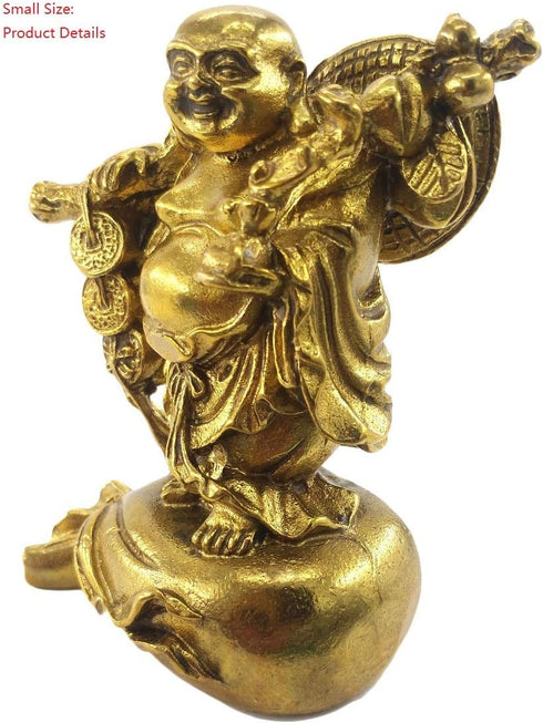 Fengshui Statue Buddha Brass Statues Laughing Buddha Carrying Bag God of Wealth Figurines Buddha Statues Home Decor Housewarming Congratulatory Gi...