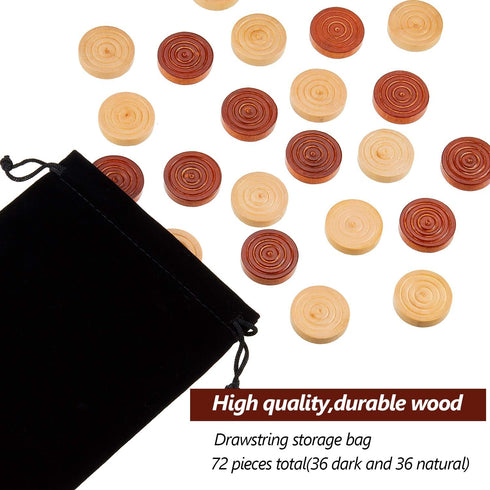 72 Pieces Wood Checkers 1.06 Inch Wooden Checkers Pieces Set with Stackable Ridge in Drawstring Storage Pouch for Board Game, Dark Brown and Natur...