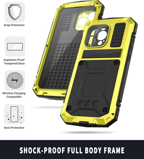 for iPhone 15 Pro Max Case, Life Waterproof Shockproof Hard Case Aluminum Metal Gorilla Glass Military Heavy Duty Sturdy Protector Cover for iPhon...