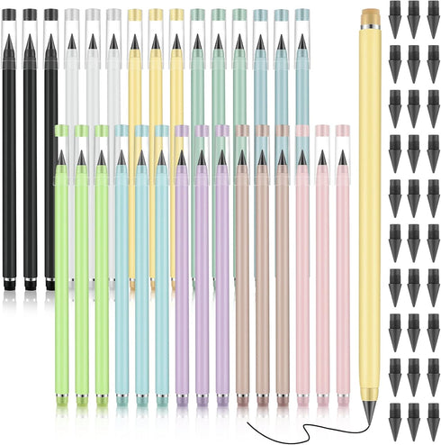 30 Pcs Inkless Pencil Everlasting Reusable Pencil with 30 Nibs Pencil with Eraser Eternal Aesthetic Inkless Pencil for Writing Drawing Home Office...