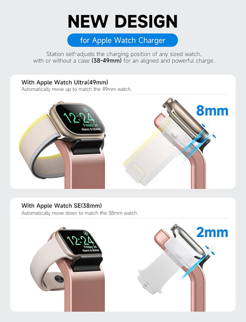 3 in 1 Wireless Charging Station for Apple Devices, Charging Dock for iWatch 9 8 7 6 SE 5 4 3 2 1, Built-in Charger Stand for iPhone Series AirPod...