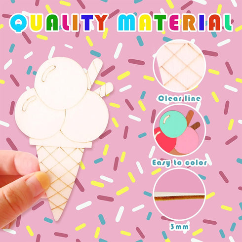 40 Pieces Unfinished Summer Ice Cream Wooden Cutouts, 8 Styles Ice Cream Wood Slices Unfinished Wood Cutouts Blank Wooden Paint Crafts for Kids Bi...