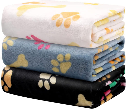 3 Pack Dog Blankets for Large Medium Small Dogs, Super Soft Warm Fluffy Flannel Pet Blanket for Puppy, Black, Grey, and White Cat Blanket, 23 * 16...