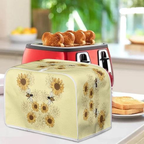 Sunflower Bee Print Toaster Dust Cover Anti-Scratch Bread Machine Protection Cover Dust Proof Case Kitchen Small Appliance Dust Cover for Most Sta...
