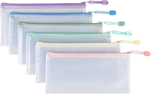 Tamaki 6 Pack Mesh Pencil Pouch Waterproof Bags Plastic Zipper Pouch A6 Size for Classroom Organization School Office Supplies (Macaroon, A6)...