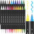 24 Dual Tip Acrylic Paint Pens Markers, Metallic and Extra Black & White Paint Pen with Fine Tip & Brush Tip for Wood, Canvas, Metal, Rock, Glass,...