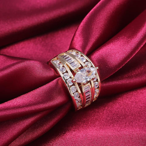 Wedding Ring Set for Women 14K Gold Plated Marquise Cut CZ Engagement Rings Bridal Set Anniversary Promise Wideband Rings for Her (US Size 10)...