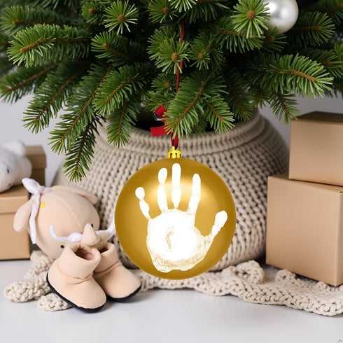 Tiny Ideas Christmas Baby's Handprint Ball Ornament, Included Paint for Baby Print, Newborrn Holiday Keepsake Gift, DIY Classic Hanging Bauble, Go...