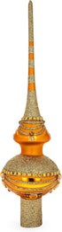 Dimensional White and Golden Jewels on Sparkling Orange Glass Christmas Tree Topper 11 Inches...