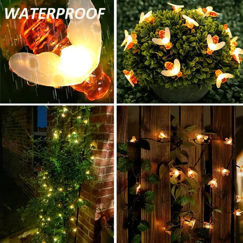 Solar Bee String Lights 20ft Outside, 40 LED Honeybee Fairy Lights Outdoor, Waterproof Solar Powered Bee Lights for Patio Yard Garden Grass Decor,...