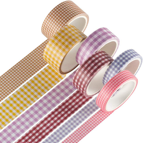 YUBBAEX 6 Rolls Plaid Washi Tape Set Basic Grid Masking Decorative Tapes for Arts, DIY Crafts, Journals, Planners, Scrapbooking, Wrapping (Basic P...