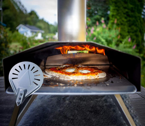 Perforated Pizza Peel Round 8 Inch Samll Aluminum Pizza Turning Peel Paddle with Metal Handle for Pizza Making Oven Accessories...