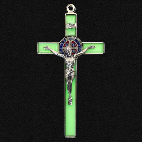 Saint Benedict Wall Crucifix with Colored Enamel Made in Italy (Glow-in-the-Dark)...