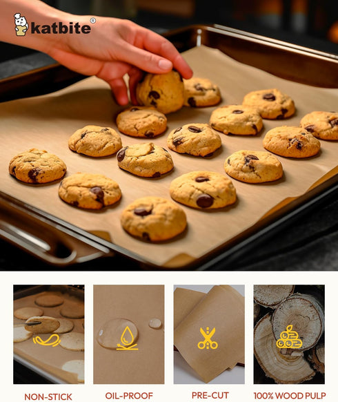 Katbite Unbleached Parchment Paper Baking Sheets, 120Pcs 12x16 Inch Precut Parchment Paper for Baking, Heavy Duty & Non-stick, Half Sheet Paper fo...