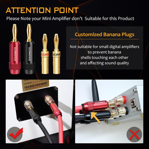 UCINNOVATE White Speaker Wire with Banana Plugs, 2 Pack 1.5m / 4.9FT OFC HiFi Speaker Cable with Banana Plugs, 14 AWG Audio Cables with Gold-Plate...
