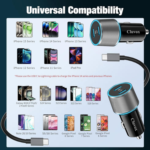 2 Pack 40W Fast USB C Car Charger Adapter for iPhone 15 Pro Max/Plus/Samsung Galaxy S24 Ultra/S23/S22 fe Car Phone Charger, Dual 20W PD Port Cigar...