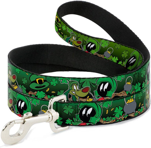 Buckle-Down Pet Leash - Marvin the Martian & K-9 Poses/Clovers Greens - 4 Feet Long - 1" Wide...