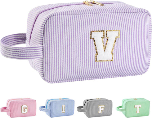 Personalized Initial Makeup Bag A-Z, Travel Toiletry Bag Monogram Make Up Bags Preppy Cosmetic Bag Cute Makeup Pouch Birthday Graduation Gifts Bag...