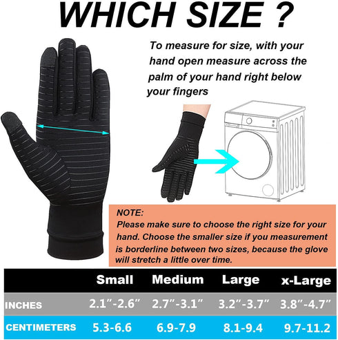 2-Pairs Pack Copper Full Finger Compression Gloves, Copper Arthritis Gloves for Women & Men Relieve Pain from Arthritis Pain, Swelling and Rheumat...