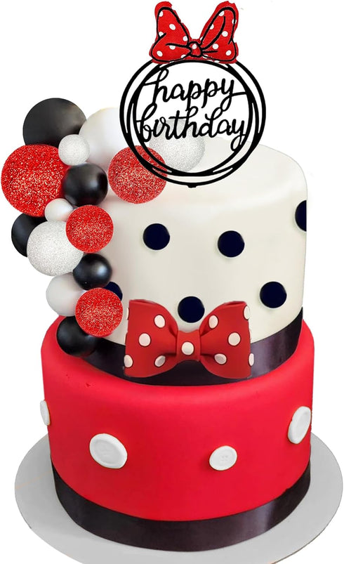 Black Red White Ball Cake Toppers Boho Cake Decorations Polka Dot Bow Cake Topper for Baby Shower Girl Happy Birthday Party Mouse Cake Decoration ...