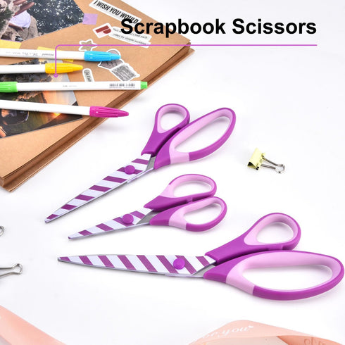 Craft Scissors Set, Sharp Scissors All Purpose Heavy Duty, Printed Coated Blade, Ergonomic Grip, Ideal for Sewing Fabric DIY&Arts Scrapbook School...