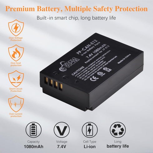 Pickle Power LP-E12 Battery and LED Dual USB Charger for Canon PowerShot SX70 HS, EOS M M2 M10 M50 M100 M200, M50 Mark II, Rebel SL1 Digital Camer...