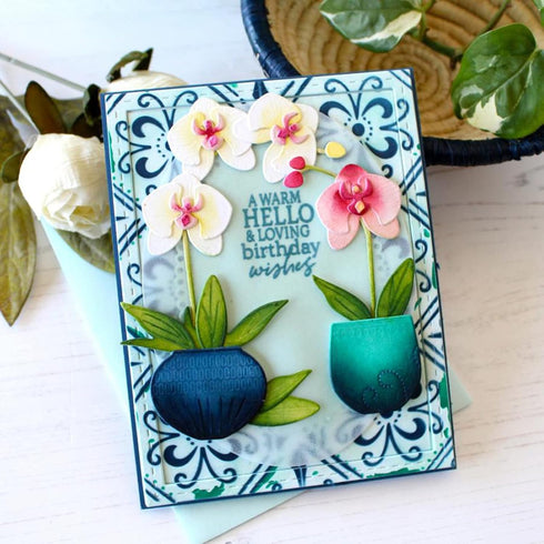 Blooming Orchid Metal Die Cuts, Flowers Leaves Plant Vase Flower Cutting Dies Cut Stencils for DIY Scrapbooking Album Embossing Paper Dies Card Ma...