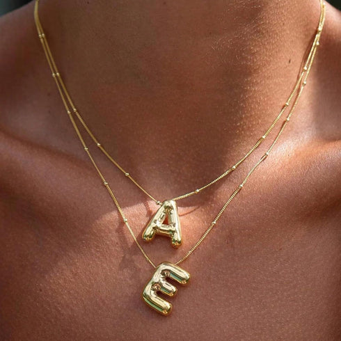 Gold Bubble Letter Necklace for Women, 14k Gold Plated Balloon Initial Letter Pendant Necklace Dainty Charm Initial Necklaces for Women Trendy Chu...
